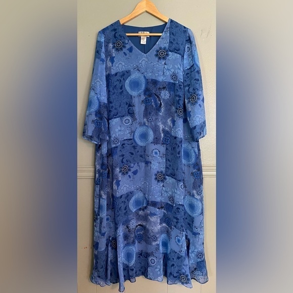 Style & Co Womens Collection Blue Floral Sheer Fully Lined Dress Plus Size 16W - Picture 1 of 8